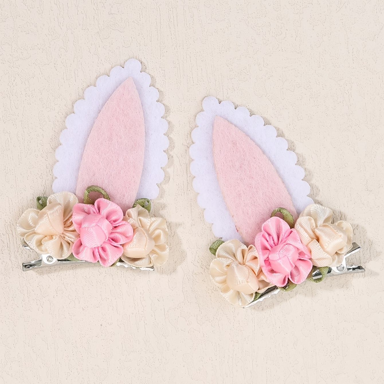Image of 2pcs Ears Hair Clips For Girls Mini Felt Hair Pins With Flower Designs Accessories For Daily Wear & Gifts