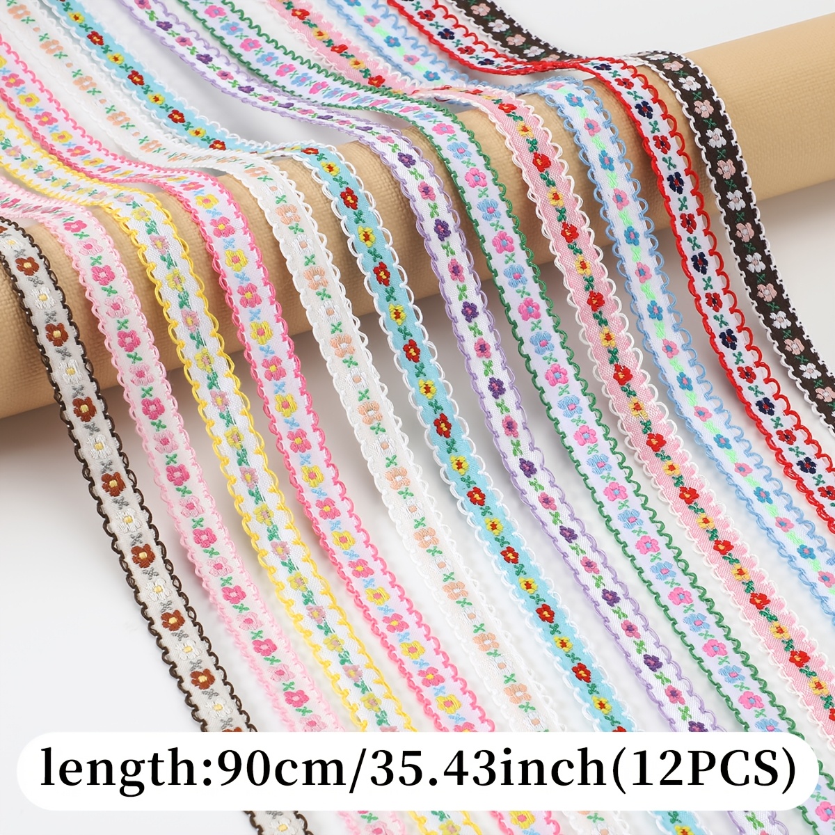 TEMU Lot de 12 brodés, ruban de satin pour couture à et bricolage, nœuds accessoires, sangle décorative pour emballage cadeau