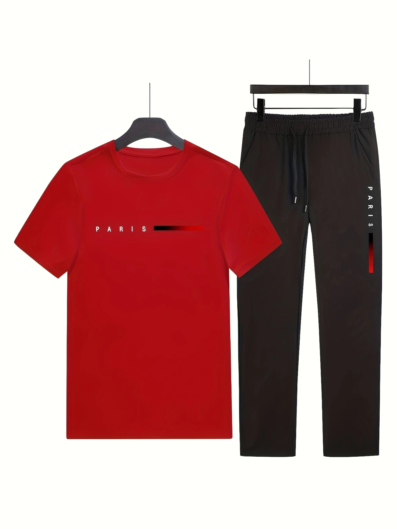 mens casual sports two piece set short sleeve top straight leg pants with paris print fashionable and trendy ideal for summer parties casual and everyday wear short sleeve top print trousers details 23