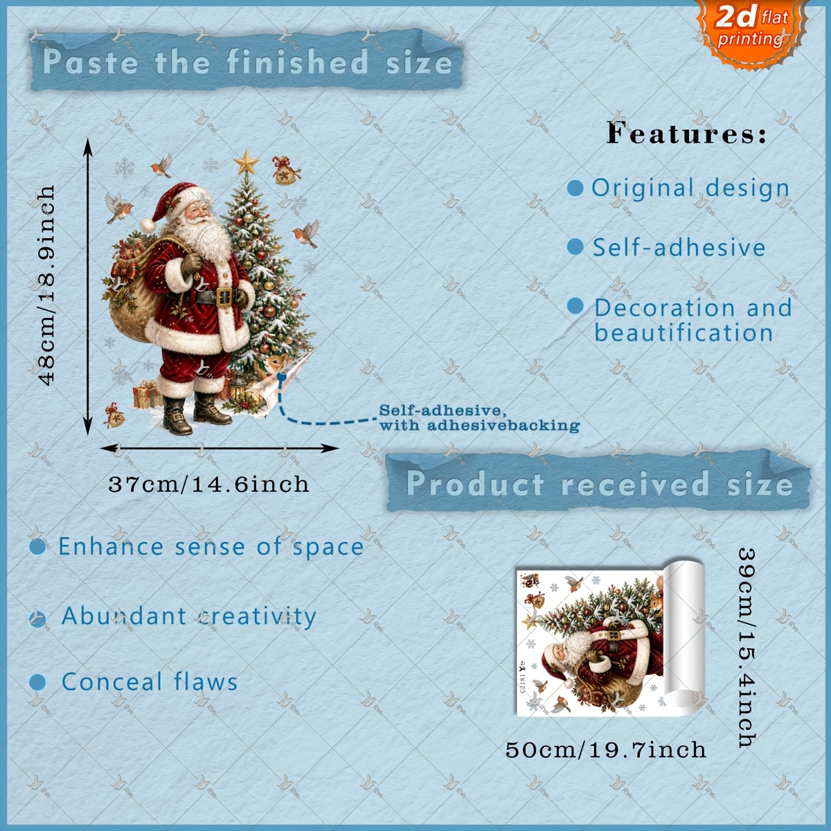 TEMU 2d Flat - 2d Flat - 1pc 2d Flat Printing Santa Claus Gift Sack Christmas Tree Squirrel Bird Snowflake Gift Bag 40 X 50cm Window Sticker,