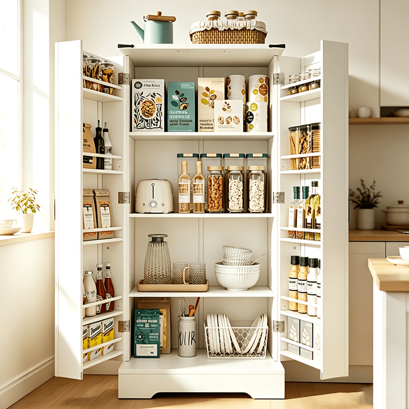 Image of 128.5cm Freestanding Kitchen Cabinet Suitable For Small Spaces - Storage Unit With 2 Hinged Doors, White Panel, -standing Cabinet For Dining Room Or Living Room, Non-wood, Closed Storage