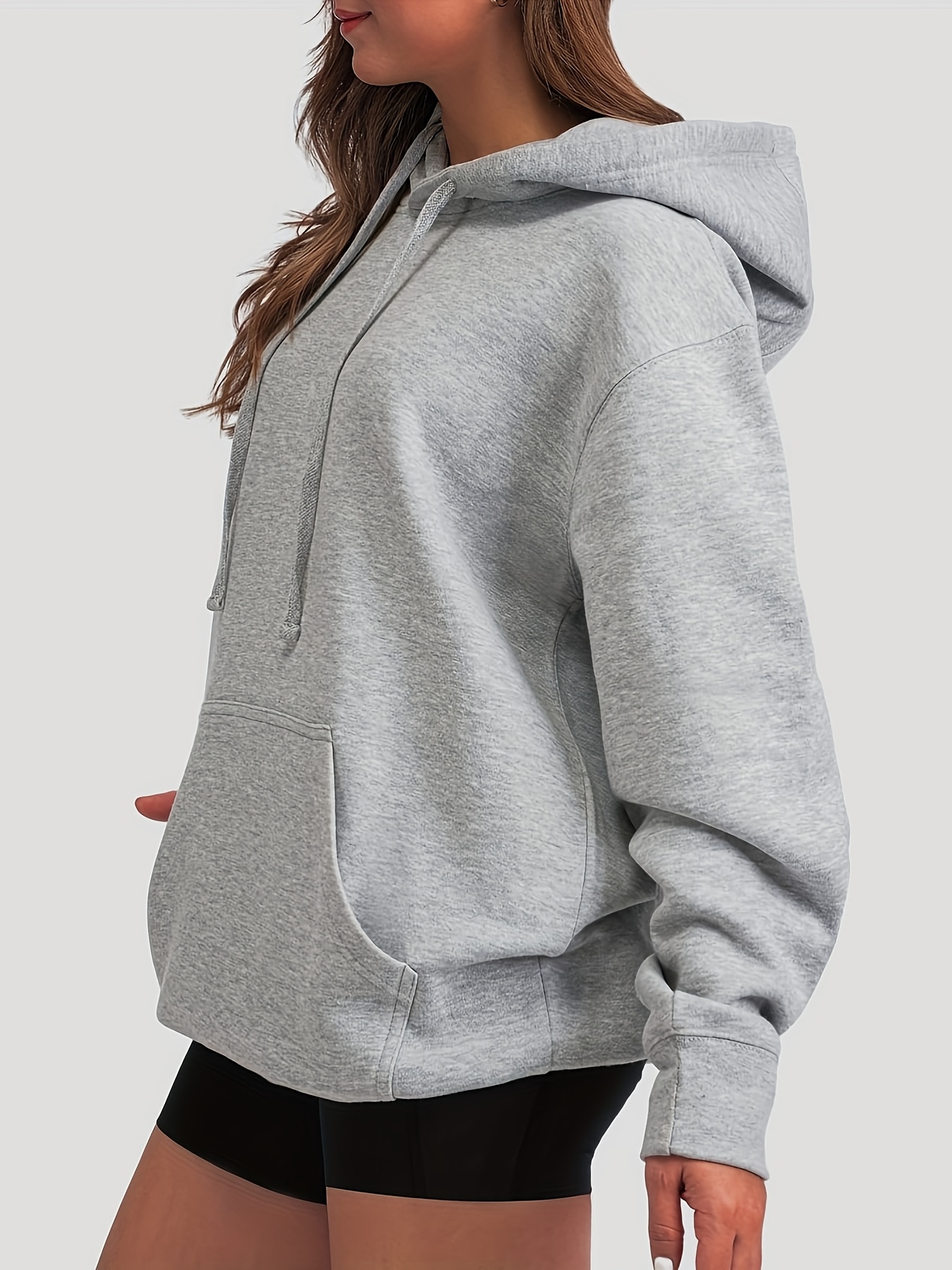 Jacket Drop Shoulder Drawstring Hooded Sweatshirt Womens Solid