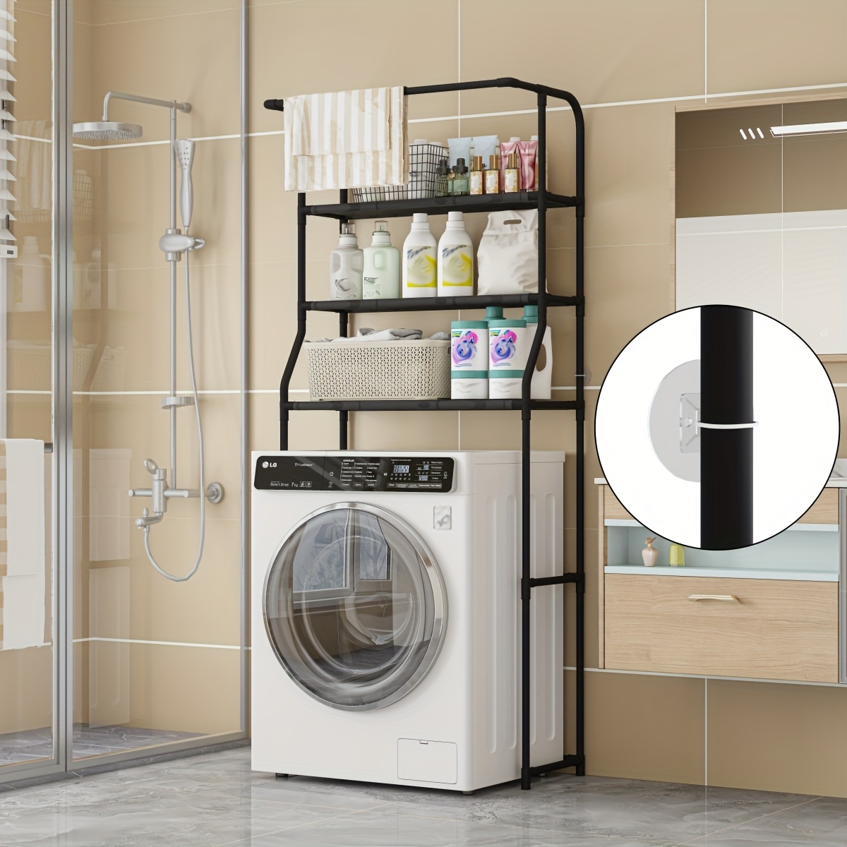 1 Szt. 3-warstwowy Stojak Do Przechowywania Półki Łazienkowej Powyżej Pralki, Wieszak Na Ręczniki Do Użytku Domowego.