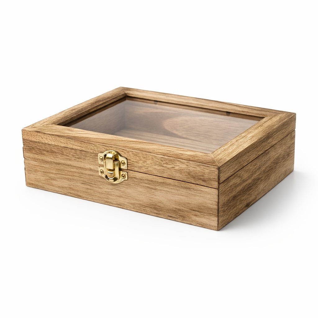 Vintage Wooden Jewelry Box with Acrylic Viewing Lid