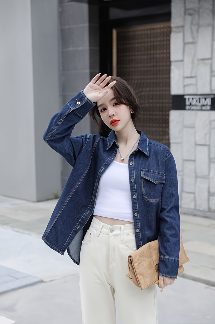 camicie jeans bottoni blu a maniche lunghe stile Temu Italy - Main Image