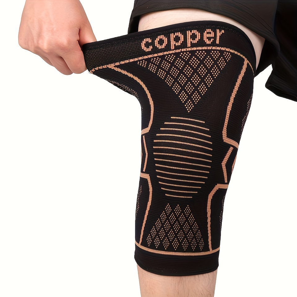 

1pc Copper Knee Brace, Polyester 100% Breathable Sports Knee Support With Pull-on Closure For Basketball And Sports Protection