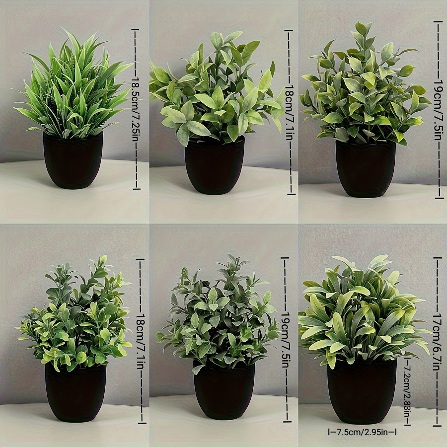 

6pcs Artificial Flowers And Plants In , Green Potted Plants, Artificial Plants For Home Decor Indoor, Plastic Eucalyptus Plants For Office Desk With Flowerpots