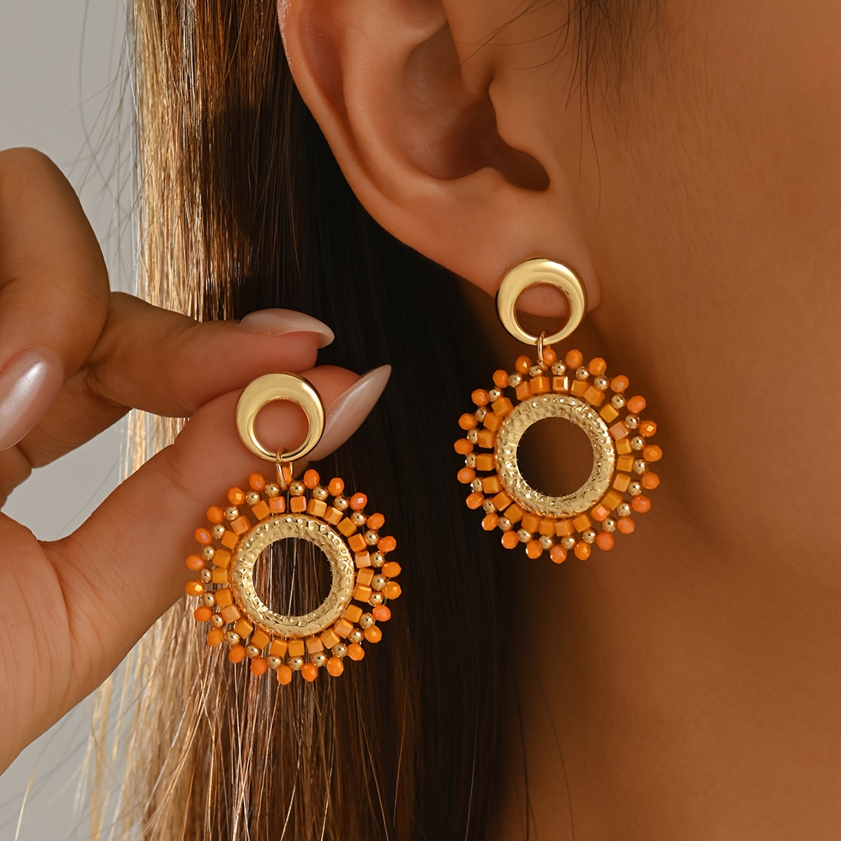 Bohemian Ethnic Hand-woven Beaded Round Pendant Earrings