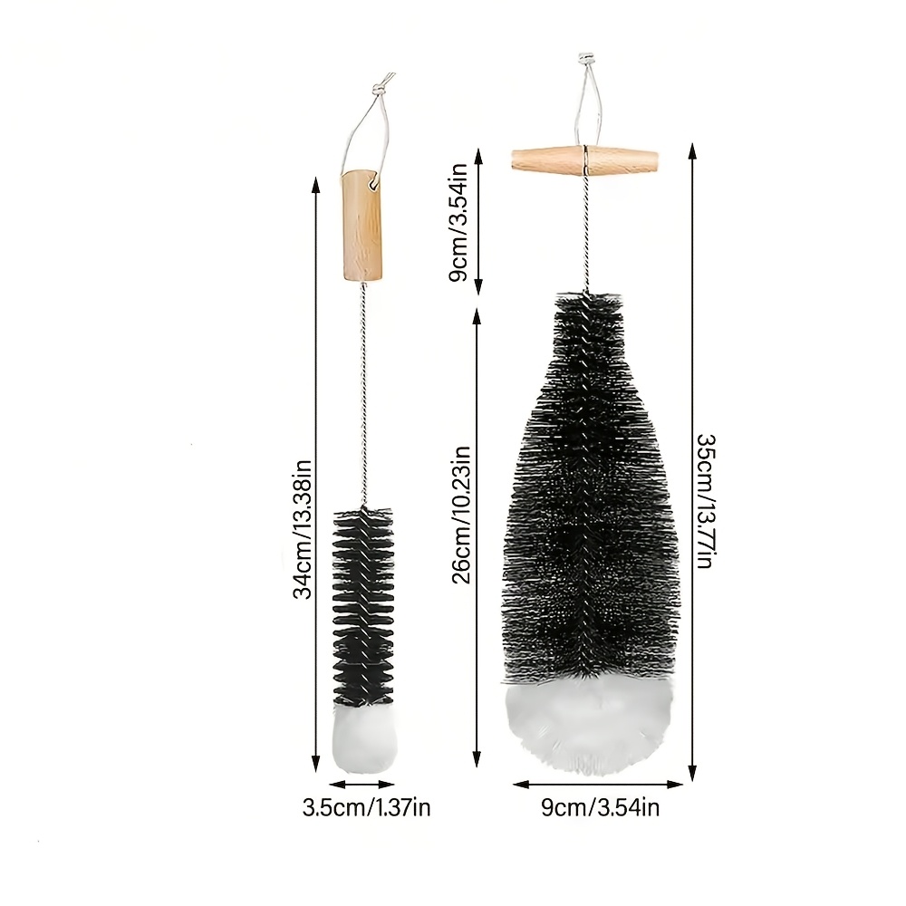 1/2pcs Wood Handle Bottle Brush, Glassware Jar Cleaner, Kitchen Cleaning Tool, Beverage Bottle And Cup Cleaning Brush