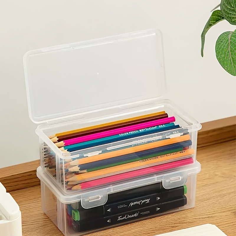 2pcs Transparent Pp Material Storage Box With Lid, Lightweight And Suitable For Office And School Supplies, Can Hold Pens, Pencils, Markers, Craft Storage Box, Storage Box For Office Supplies