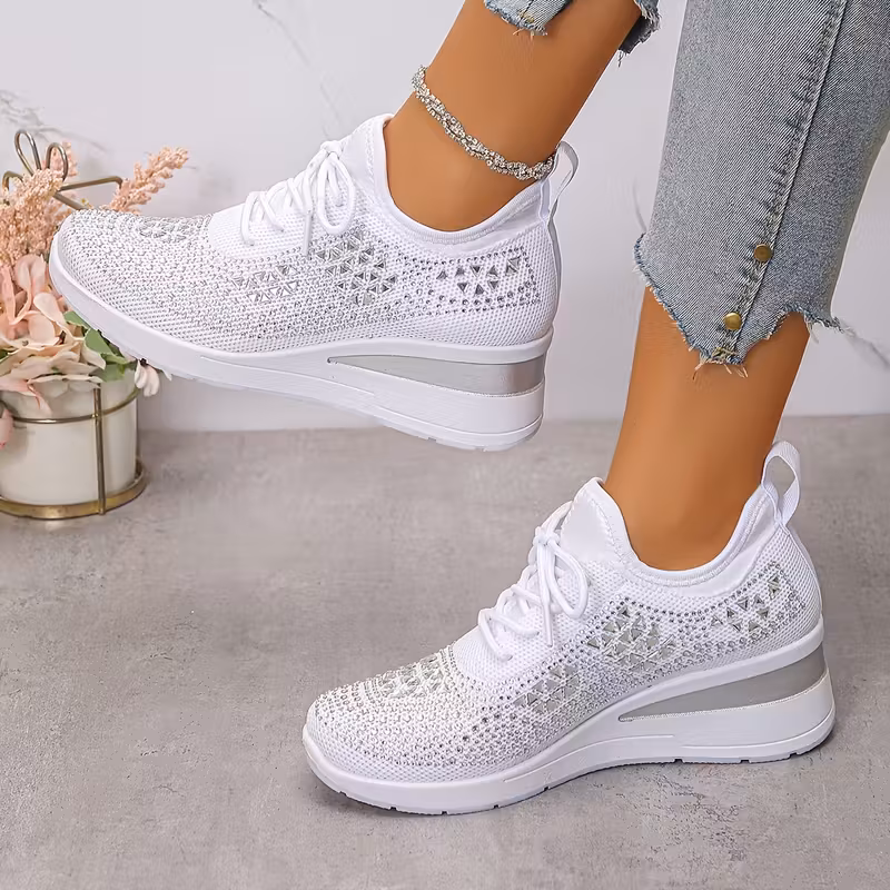 thick sole casual sports womens shoes breathable knit upper versatile height increasing anti slip fashion trendy ladies sneakers Product details 1