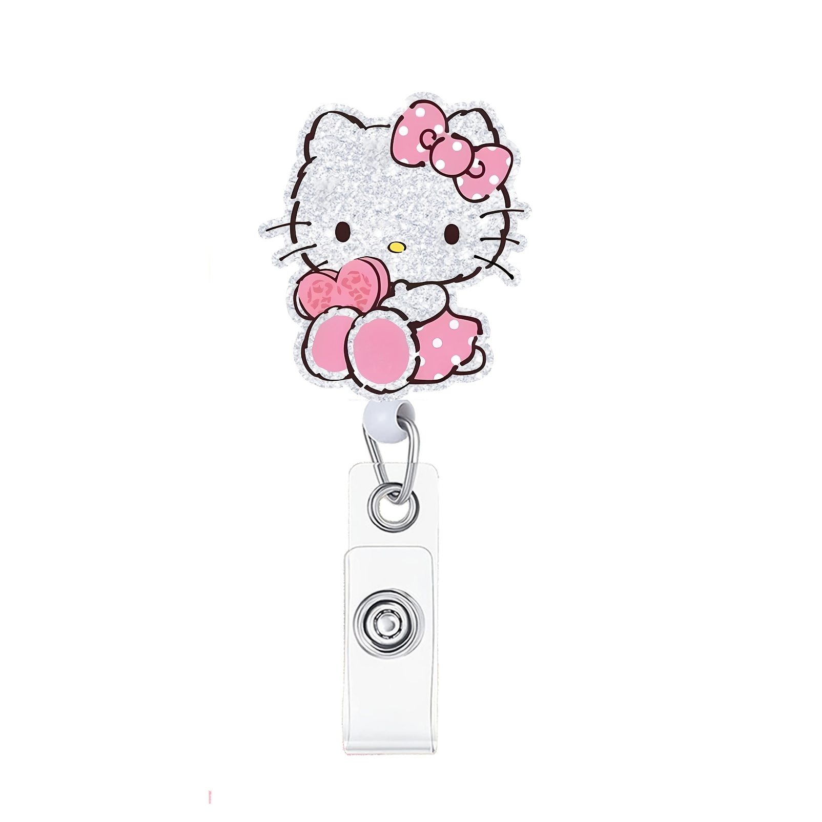 TEMU 2d Hello Kitty Cute Shiny Retractable Badge Reel With Alligator Clip - Suitable For Office Nurses, Doctors, As A Gift To Your Relatives