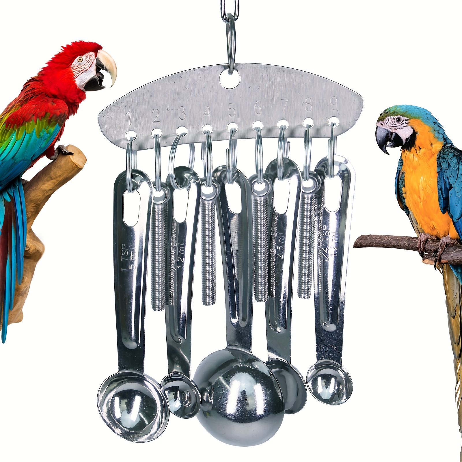 

Stainless Toy Spoon Set With Bells, Hanging Cage Toys For Medium To Large Parrots, Macaws, And Cockatiels, Detachable Educational Chewing And Clanging Toys For Parakeets