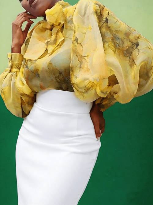 item picture elegant floral print lantern sleeve shirt skirt not included