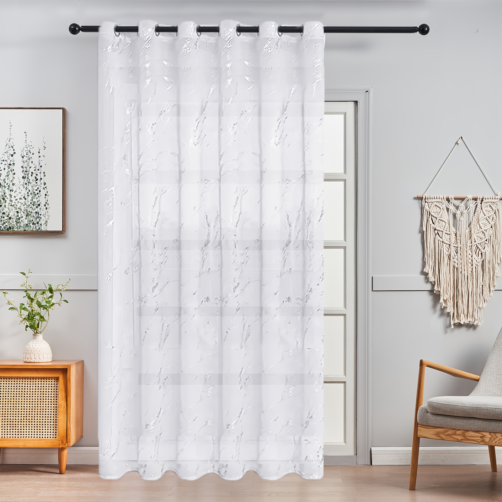 1pc Room Partition Curtain Marble Pattern Shading Sheer Curtain For Living Room Bedroom Decor