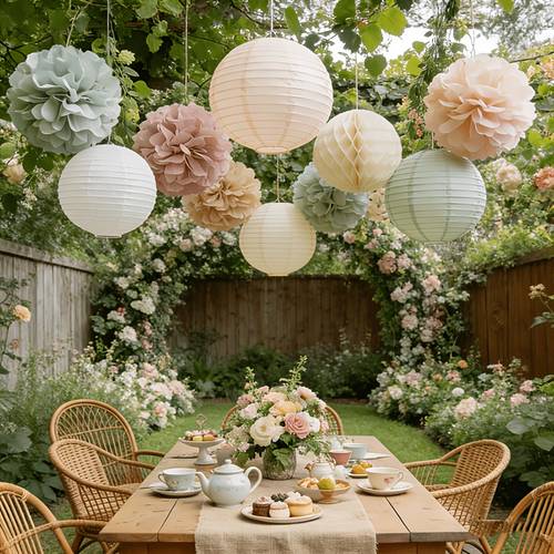 10pcs paper lantern and paper ball decoration set elegant low tissue paper balls and honeycomb balls for background decor suitable for weddings wedding banquets bridal showers and anniversary dinners