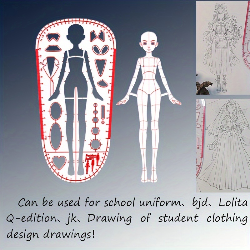 

Ensemble de règles de de mode transparentes avec des gabarits de de robe pour uniformes scolaires et dessin de vêtements d'étudiants - Kit d'outils de de tenue de poupée BJD version Q