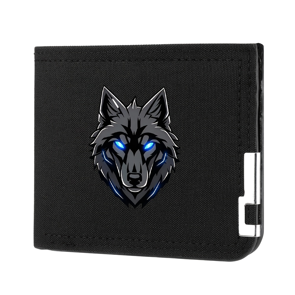 TEMU 1pc Men's "mechanical Wolf" Print Bifold Credit Card Wallet, High-capacity Card Holder, Lightweight And Portable Multi-card Slot Coin Purse,