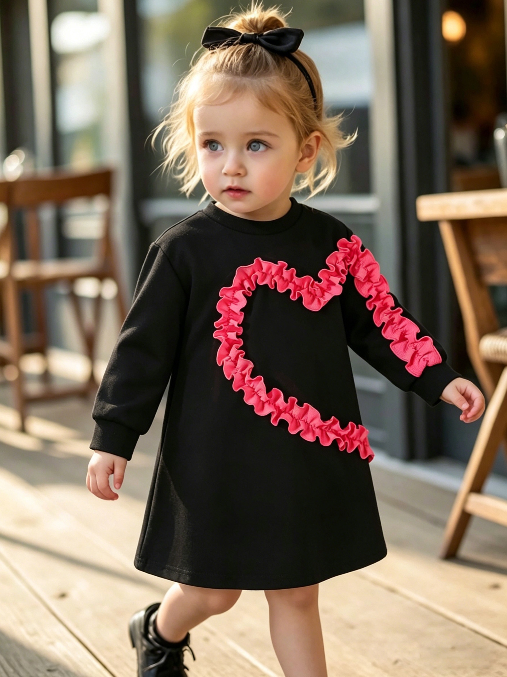 black dress with pink hearts [$87.00]Black Lace-Trimmed Sweet Lolita Dress with Pink Heart Motifs and  Bows