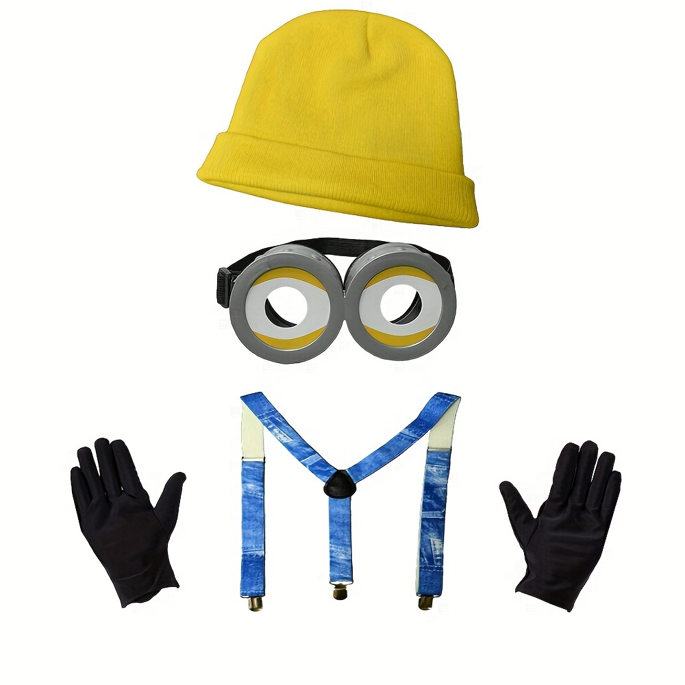 

Costume Accessories For Adults 4pcs Includes Goggles Glasses Yellow Beanie Knit Hats Black Gloves And Suspender Christmas, Gift