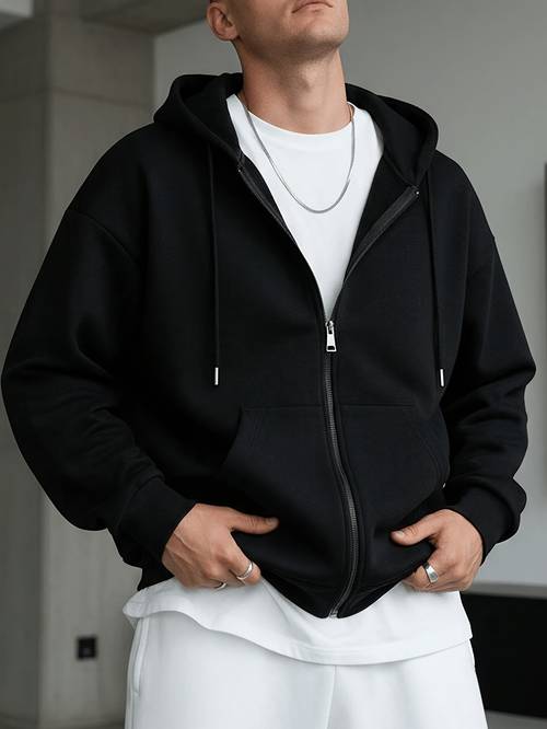 mens solid zip hoodie casual long sleeve hooded sweatshirt with pocket for spring autumn
