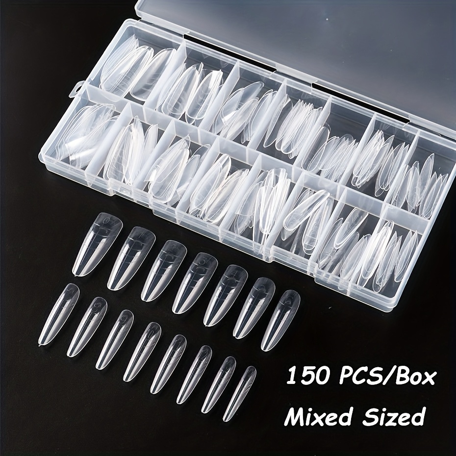150pcs Mixed Sized Nail Extension Forms Acrylic Almond Dual Nail Mold Clear Extension Guide For Almond Shaped Salon/ Professional Nail Art Tool