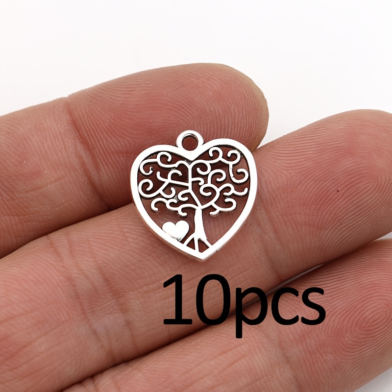 Image of 10pcs Silvery Tree Of Life Heart Charm Pendants Jewelry Accessories Making Bracelet Diy 18x16mm