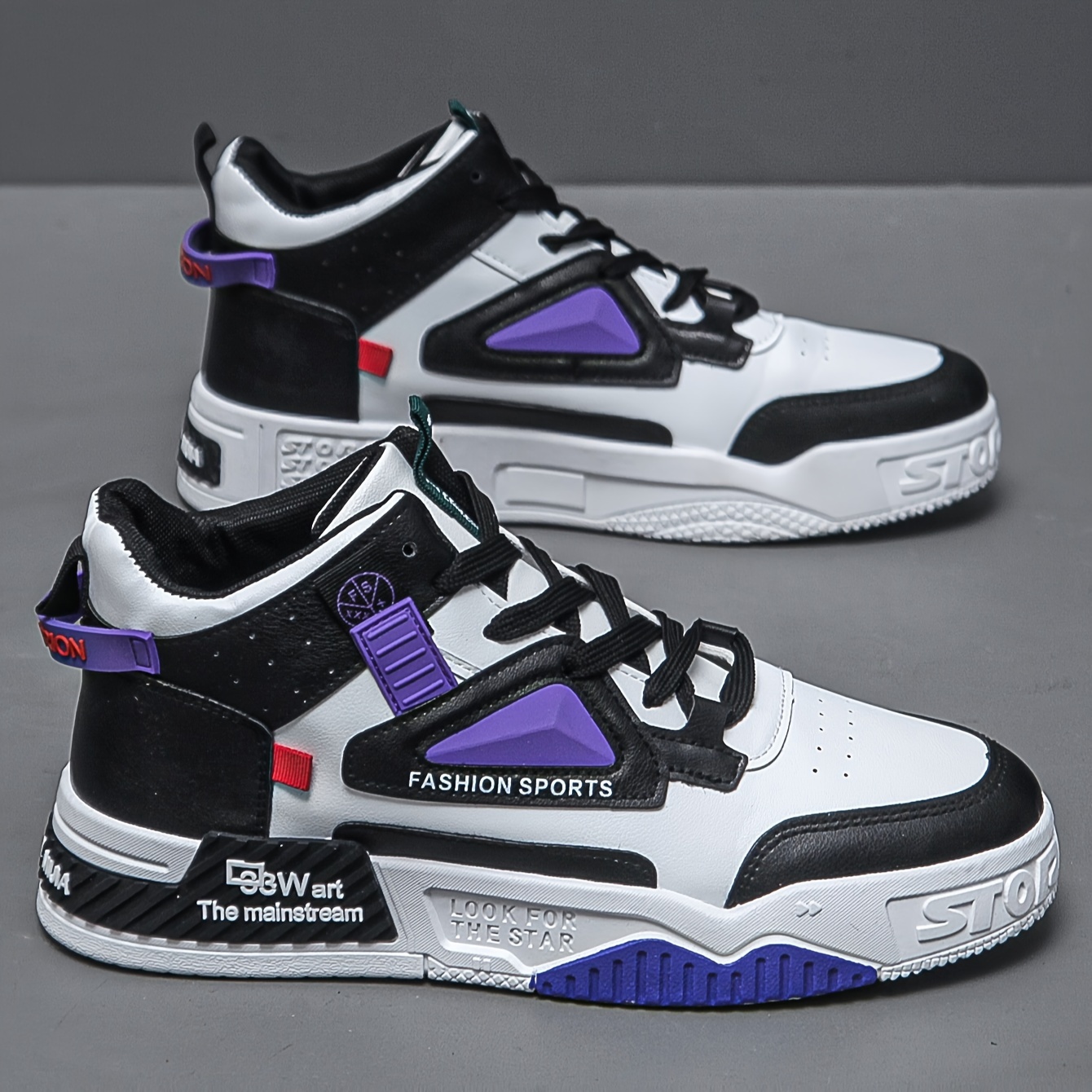 Comfy Men's High Top Skateboard Shoes - Trendy Color Block Non Slip Lace Up Sneakers for Outdoor Activities - Image 4