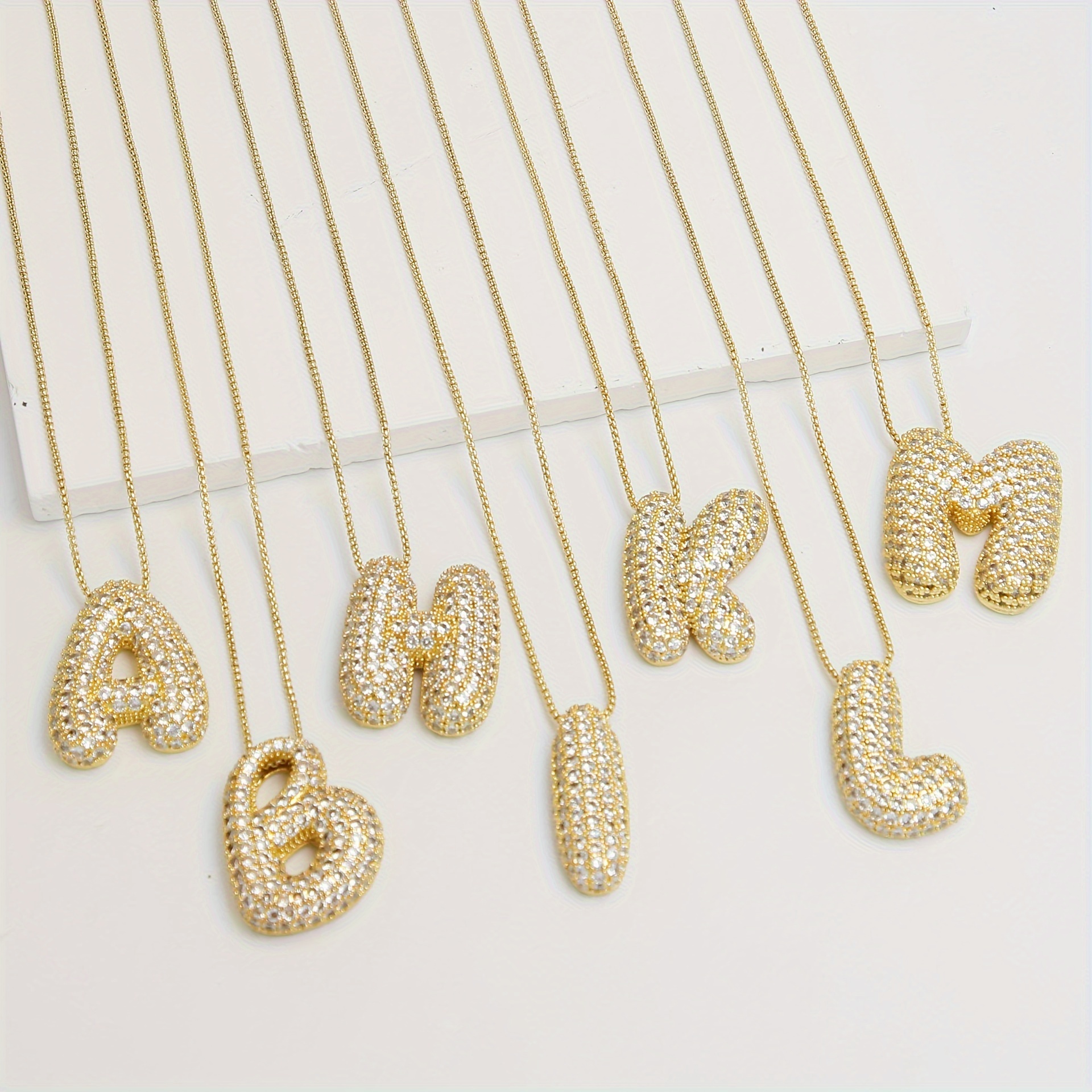 

Bubble Letter Necklace Golden Silver Initial Synthetic Zircon Necklaces Golden Plated Custom Name Letter Chain Necklace For Men