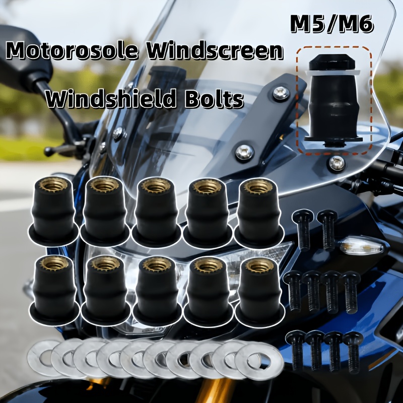 TEMU M5 Motorcycle Windshield Screw Set, Metric Rubber Grommet Nut Fasteners, Suitable For For Kawasaki, M5x16mm Motorcycle Windshield Bolts Screws