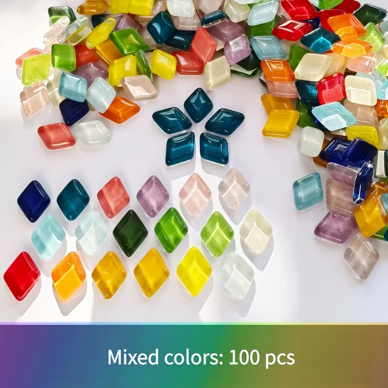 E-shop 100 Stück Bunte Glänzende Glas Diamant Mosaik Set - 17mm x 12mm, Geeignet für Handgemachte Materialien für Mosaik Kunst Projekte, Lebendige