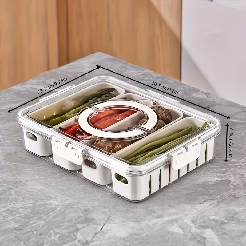 1pc stackable refrigerator storage box with lid and drain basket 2 4 transparent compartments reusable produce saver for and fruits kitchen organizer bin hand wash only plastic material rectangular shape vegetable storage stackable container clear lid feature kitchen organizers and storage details 5