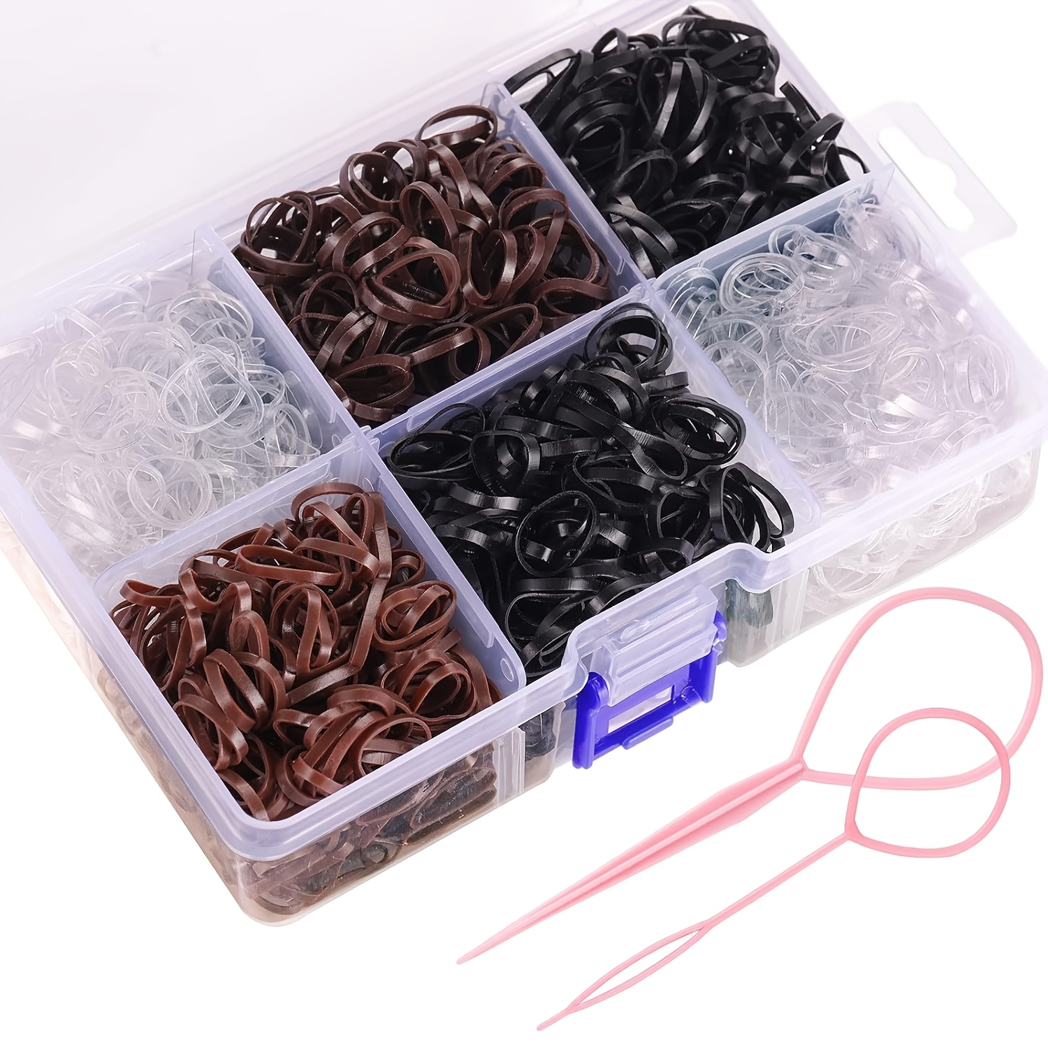 

2500 Soft Rubber Bands And Bands, With Storage Box, 2 Hair Pullers, Suitable For Girls' Hairstyles