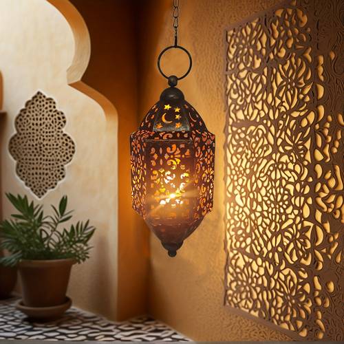 1pc of hanging moroccan style decorative candle lantern shade indoor outdoor tea light candle holder candle not included suitable for patios ramadan or home decor