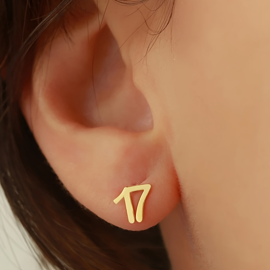 TEMU Pendientes de perno con número fácil personalizados, pendientes de número de personalizados, pendientes de de de acero inoxidable, joyería