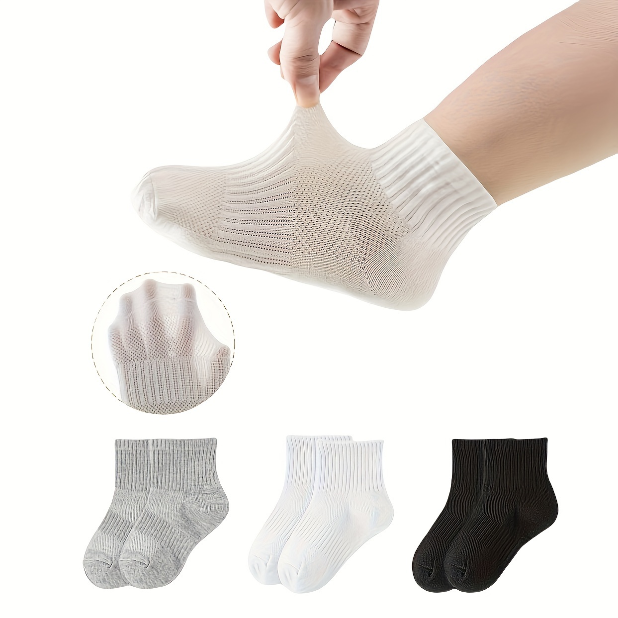 

10 Pairs/sets Of Children' Solid Color Black, White And Gray Baby Socks Combination