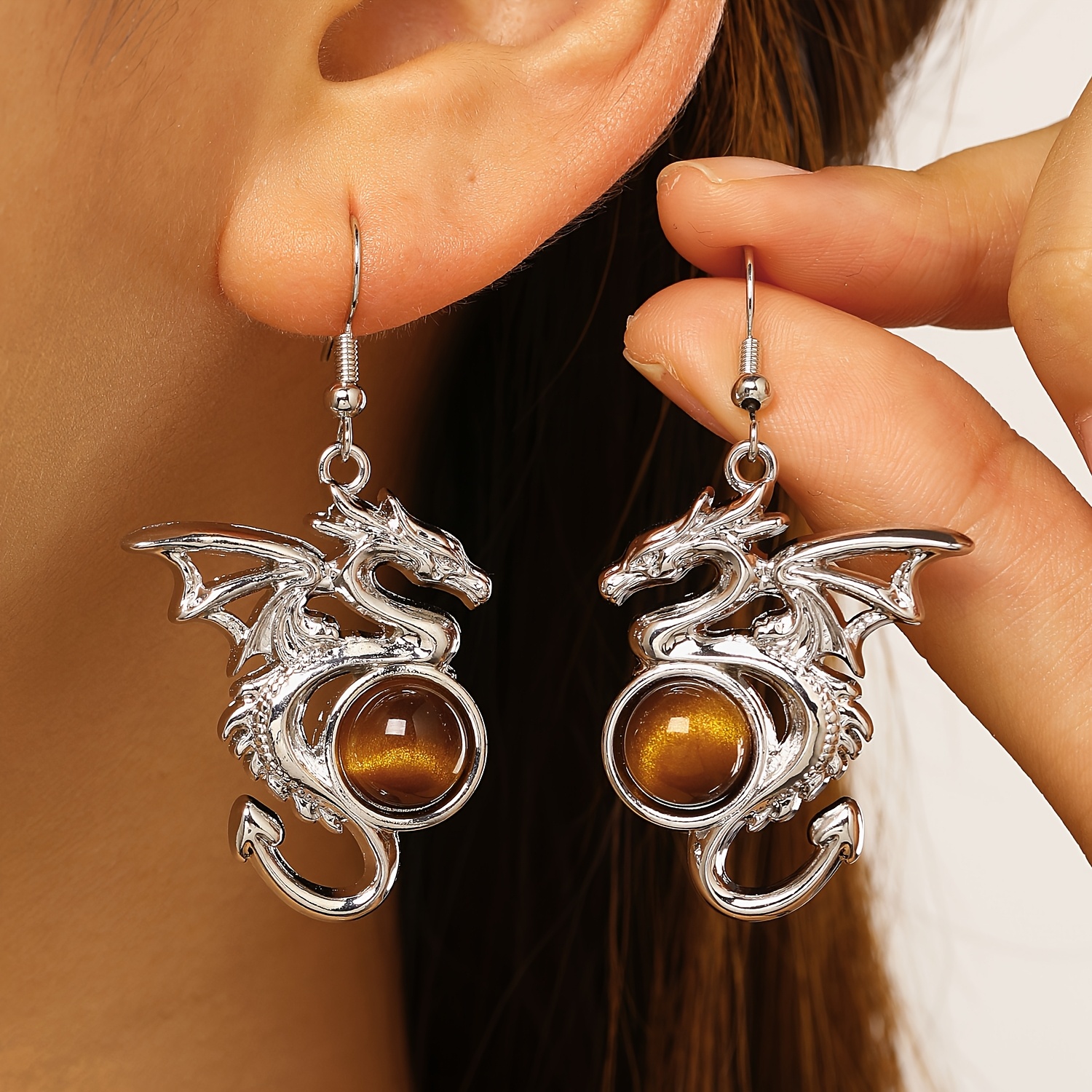 TEMU A Pair Of Vintage Fashion Hip-hop Gothic Style Exaggerated Flying Dragon Pendant Earrings, Suitable For Men And Women For Daily Wear, Trendy And