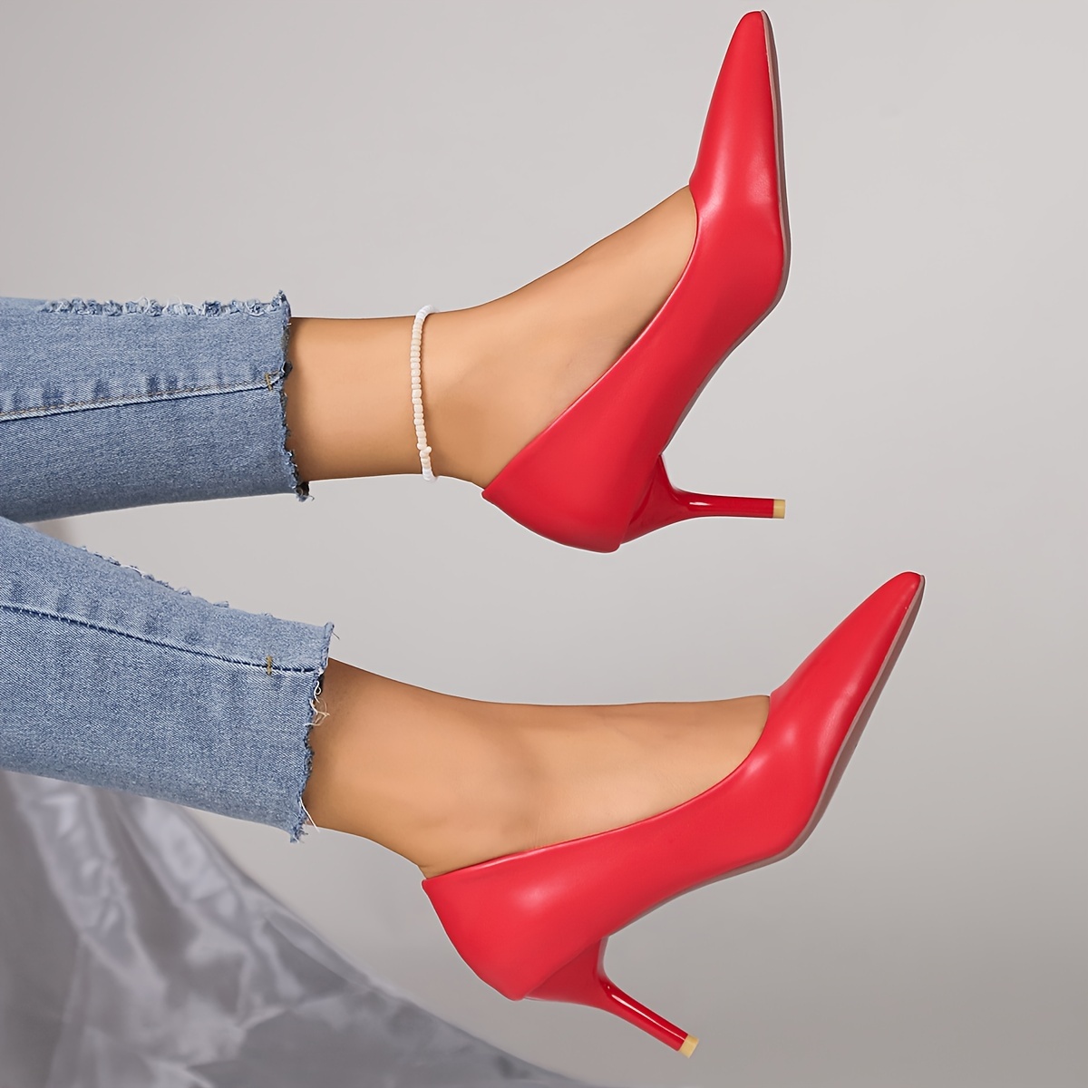 Low Heel Red Work Heels Soft Pu Leather Women's Low Heel Shoes