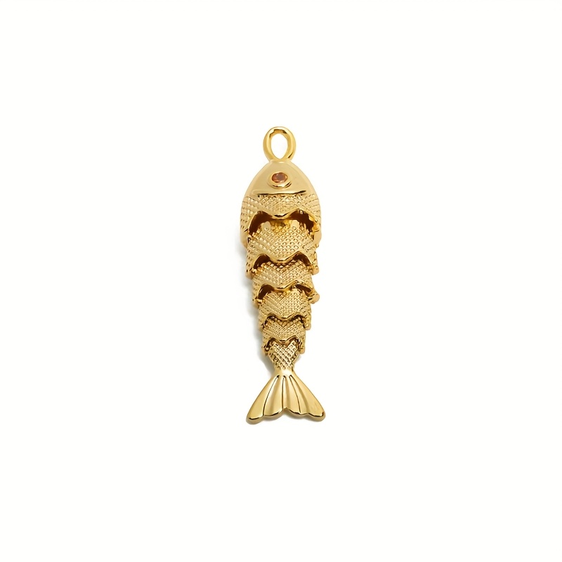 TEMU Ciondolo Pesce in Ottone - Pendente Pesce Mobile Unico con Zirconia 3A - Pesce Articolato 3D a - Pendente in Ottone Oro - 40x9x7mm - RGP10525