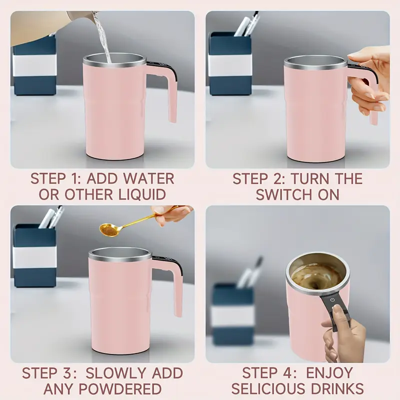 self stirring mug auto magnetic coffee mug with led display temperature rechargeable automatic stirring mug 12oz self mixing cup with lid to stir coffee mixed milk at desk use details 3