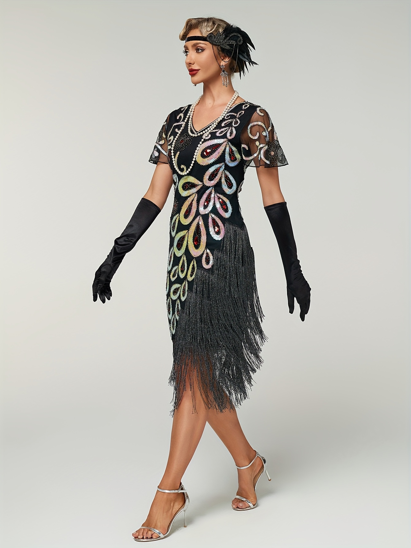 s 1920s vintage roaring flapper dress sequin fringe - Temu New Zealand