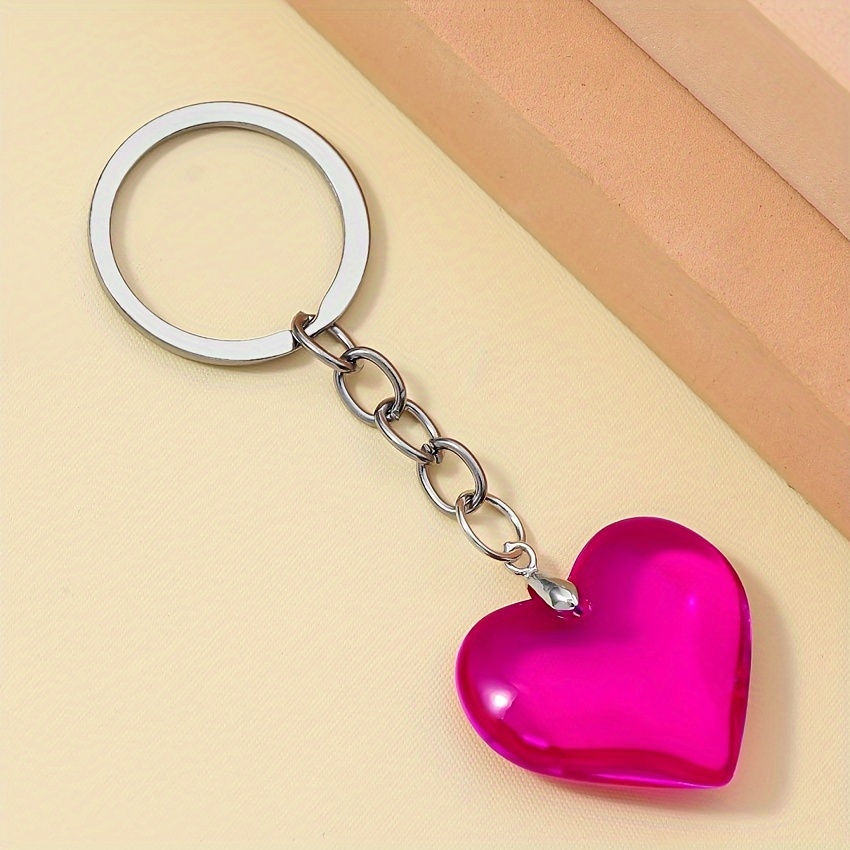 TEMU Llavero de de Vidrio Colorido Fácil Transparente Geométrico con Colgante de Forma de Amor, Adiciones para Bolso, Soporte para Llaves de Coche,