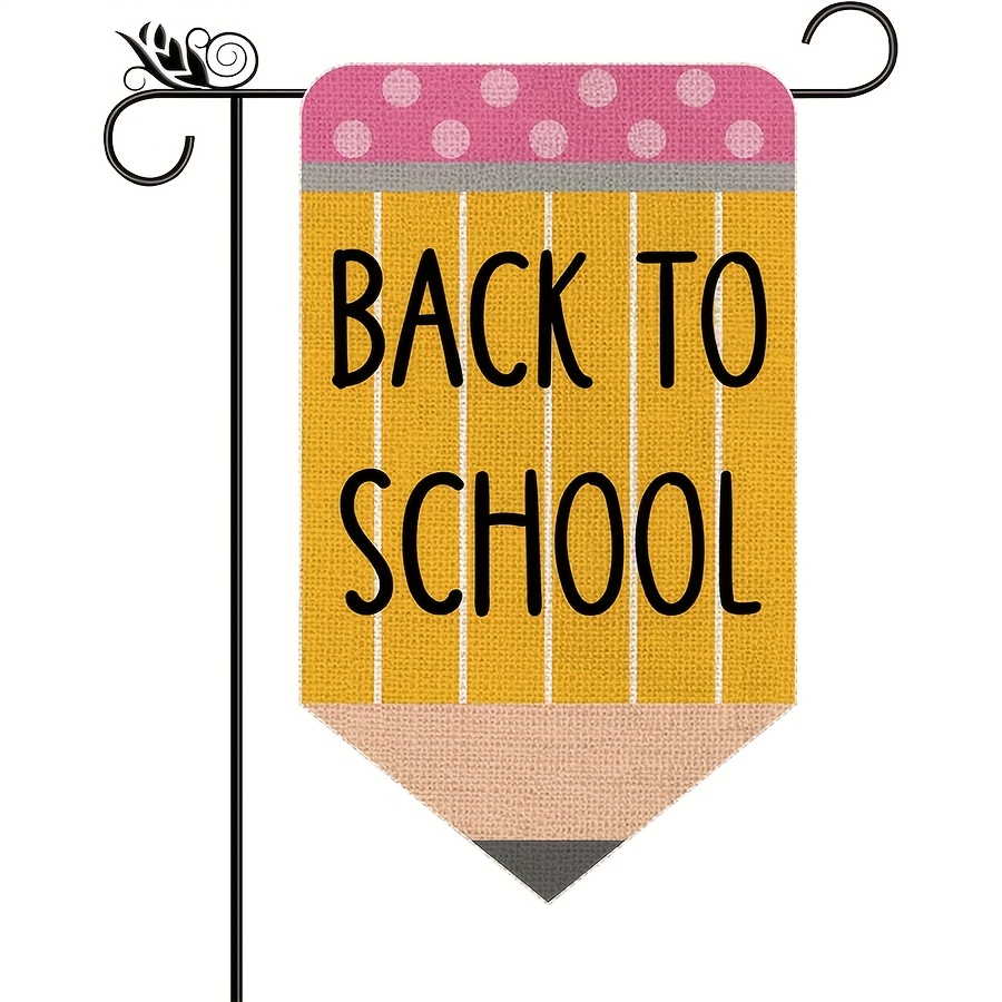 TEMU 1pc, Back To Banner, Adorable Double-sided Pencil Flags For Outdoor Farmhouse Lawn Decorations And Gifts For Students