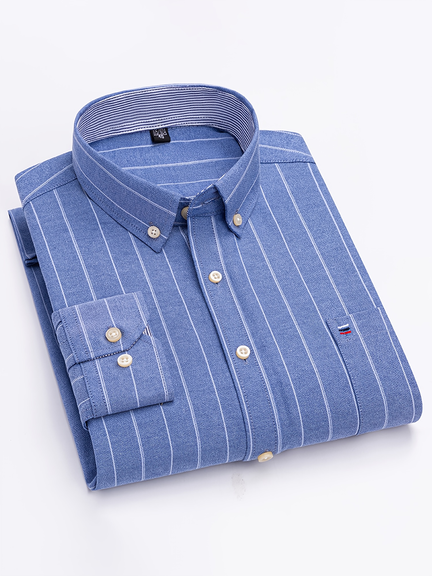 Classic Men'S Striped Oxford Shirt with Long Sleeves And Pockets, Available in Various Colors
