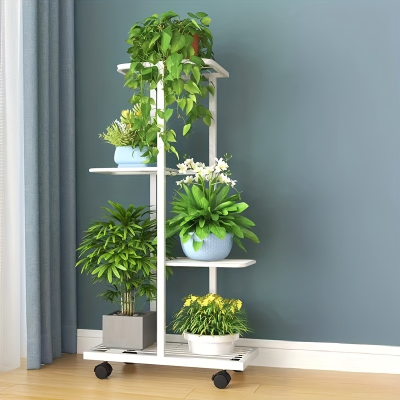versatile indoor outdoor metal flower stand with sliding wheels multi tiered plant display rack for living room balcony