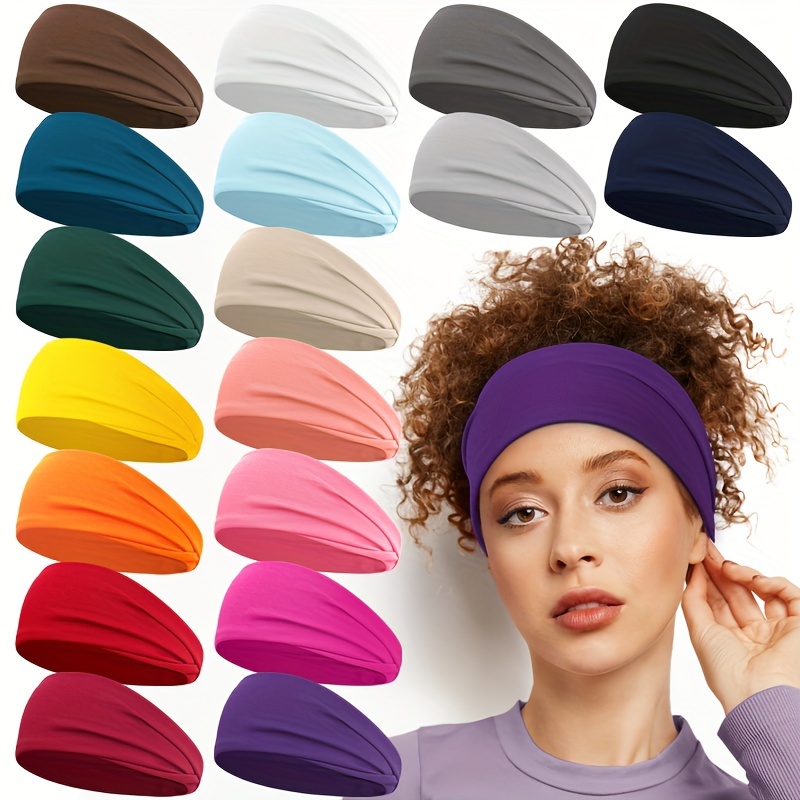 

12-piece Set Vintage & Elegant Polyester Knit Headbands - Solid Color Stretchy Fashion Hairbands For Women For Sports And Yoga