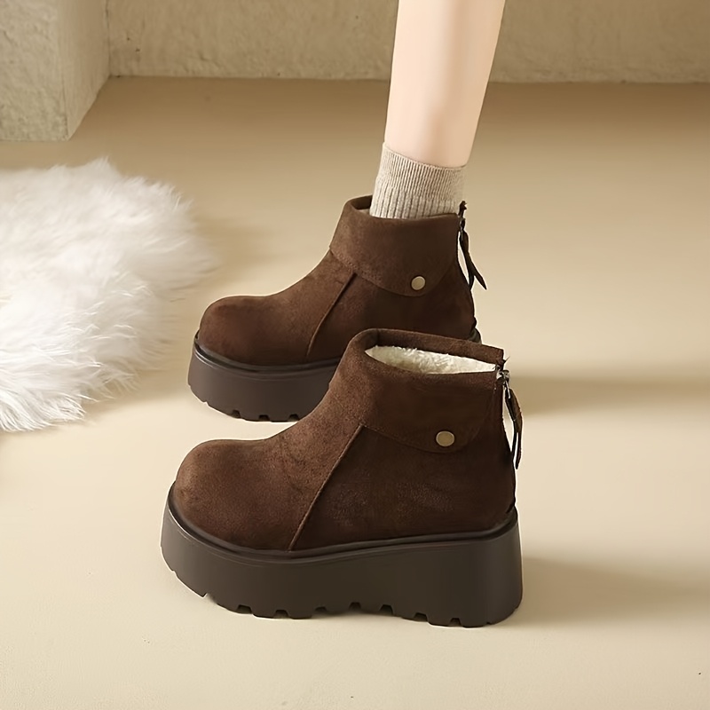 TEMU Women's Fashionable Elegant Meillard Thick-soled Short Boots, Women's Autumn/winter New Style Petite Height-increasing With Back Zipper And