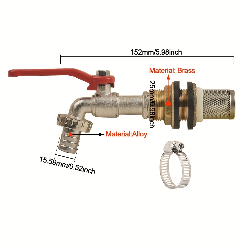 Image of Brass Rain Spigot Kit. Rain Alloy Faucet Kit, Rain Kit For , Water Tanks, Rain Barrels, Tubs, Garden Barrels