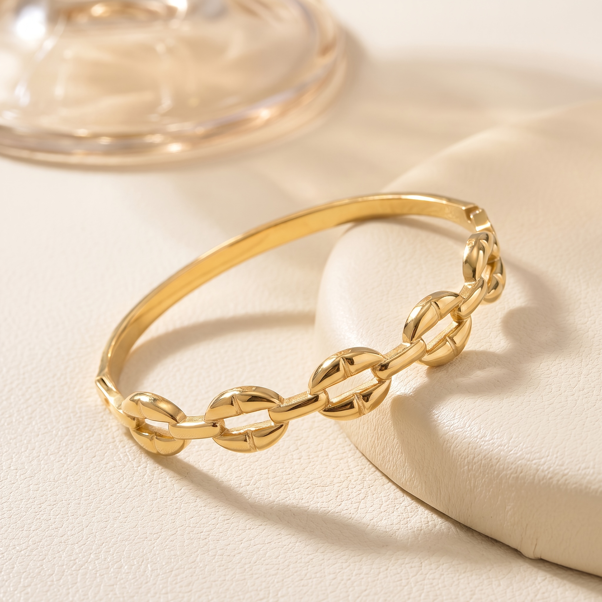 18K Golden Plated Coffee Bean Link Bangle Bracelet, Women's