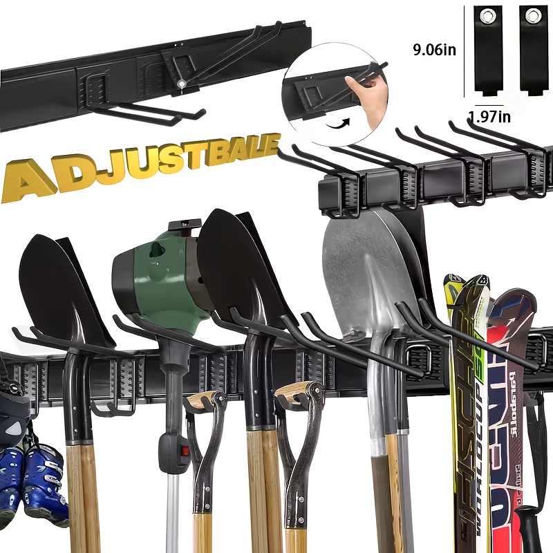 TEMU Porte-outils mural réglable, support de rangement pour outils de garage, convient pour outils de jardinage, pelles, chaises, coupe-bordures,